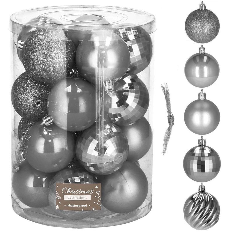 Casa si Gradina - Decoratiuni - Decoratiuni de sezon - Set 20 globuri de Craciun, 6 cm, 5 modele, gri - Infinity.ro