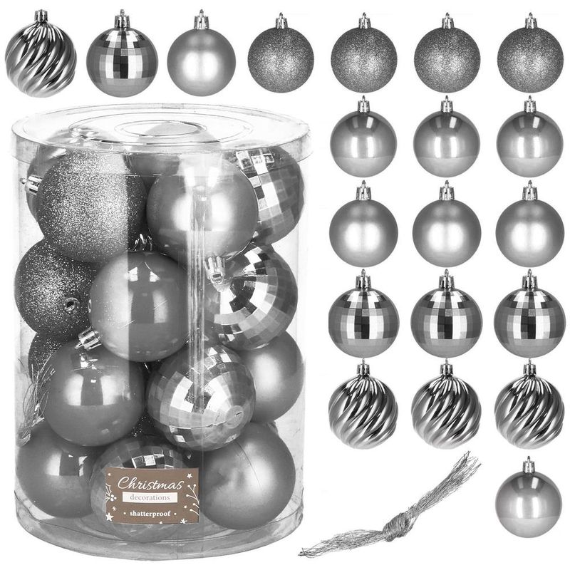Casa si Gradina - Decoratiuni - Decoratiuni de sezon - Set 20 globuri de Craciun, 6 cm, 5 modele, gri - Infinity.ro