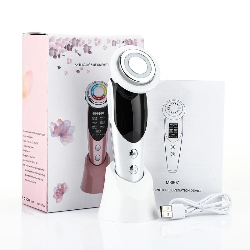 Ingrijire personala si Cosmetice - Aparate & accesorii ingrijire personala - Aparate cosmetice - Aparate intretinere si ingrijire corporala - Aparat premium pentru tratament facial si intinerirea pielii 5 in 1, LED,  Lifting, Anti Rid, vibratii EMS, Microcurent, Masaj facial, Alb - Infinity.ro