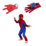 Jucarii, Copii si Bebe - Jucarii si jocuri - Jucarii de rol - Masti si costume copii - Set costum clasic Spiderman si doua lansatoare cu discuri si ventuze burete copii 110 - 120 cm 5-7 ani - Infinity.ro