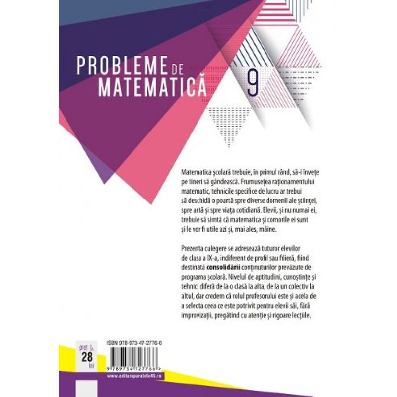 Carti si Birotica - Carti - Manuale si auxiliare scolare - Culegeri auxiliare - Probleme de matematica cl. a IX-a, editia 8. 2019-2020, Lucian Dragomir, Adriana Dragomir, Ovidiu Badescu - Infinity.ro
