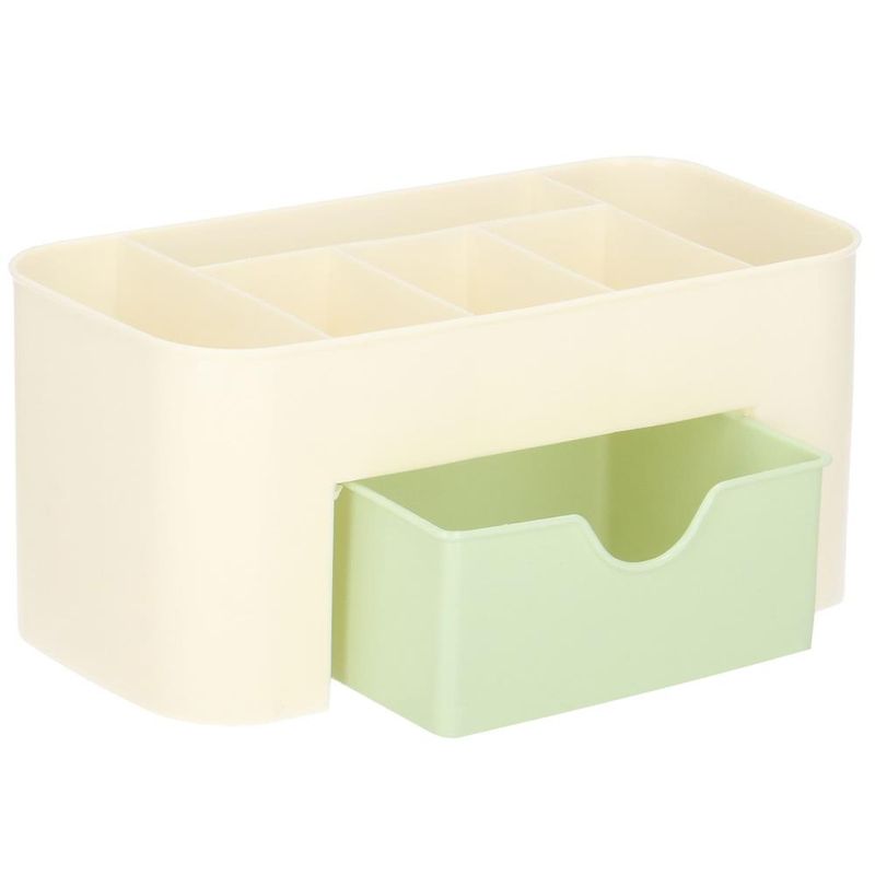 Fashion, accesorii si bijuterii - Femei - Bijuterii femei - Cutii bijuterii - Organizator pentru cosmetice, bijuterii si ceasuri, 6 compartimente si 1 sertar, crem/verde - Infinity.ro