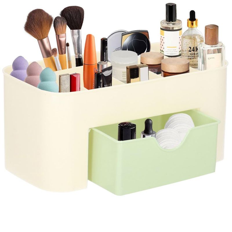 Fashion, accesorii si bijuterii - Femei - Bijuterii femei - Cutii bijuterii - Organizator pentru cosmetice, bijuterii si ceasuri, 6 compartimente si 1 sertar, crem/verde - Infinity.ro