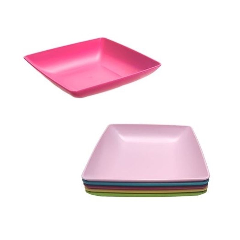 Casa si Gradina - Bucatarie si vesela - Vesela si tacamuri - Farfurii si boluri - Set 5 farfurii patrate reutilizabile din plastic, pentru copii, NON-TOXIC, Multicolor, 18cm - Infinity.ro