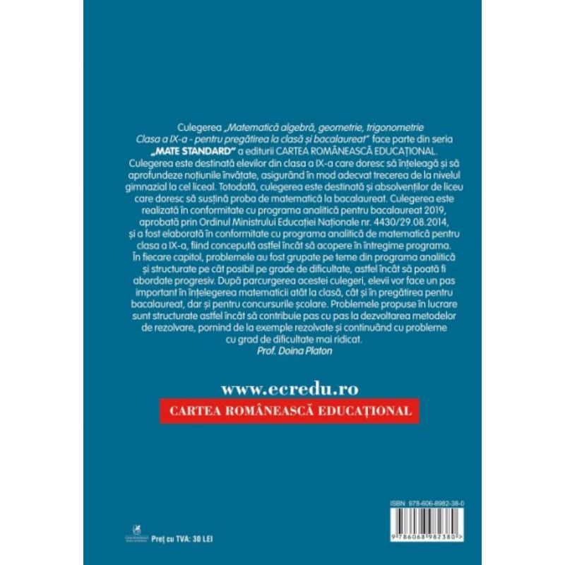 Carti si Birotica - Carti - Manuale si auxiliare scolare - Manuale scolare - Matematica cls 9, Marian Chirciu, Marin Chirciu - Infinity.ro
