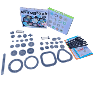 Joc creativ, set sabloane Spirograph transparente, desen, 6 markere, 46 piese