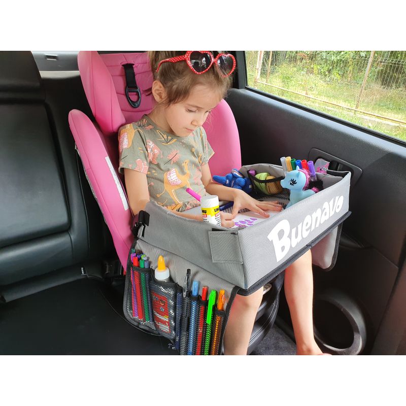 Jucarii, Copii si Bebe - Jucarii si jocuri - Jucarii & jocuri educative - Jocuri si jucarii educative - Organizator pentru copii tip masa, cu centura, diverse buzunare si suporturi, gri - Infinity.ro