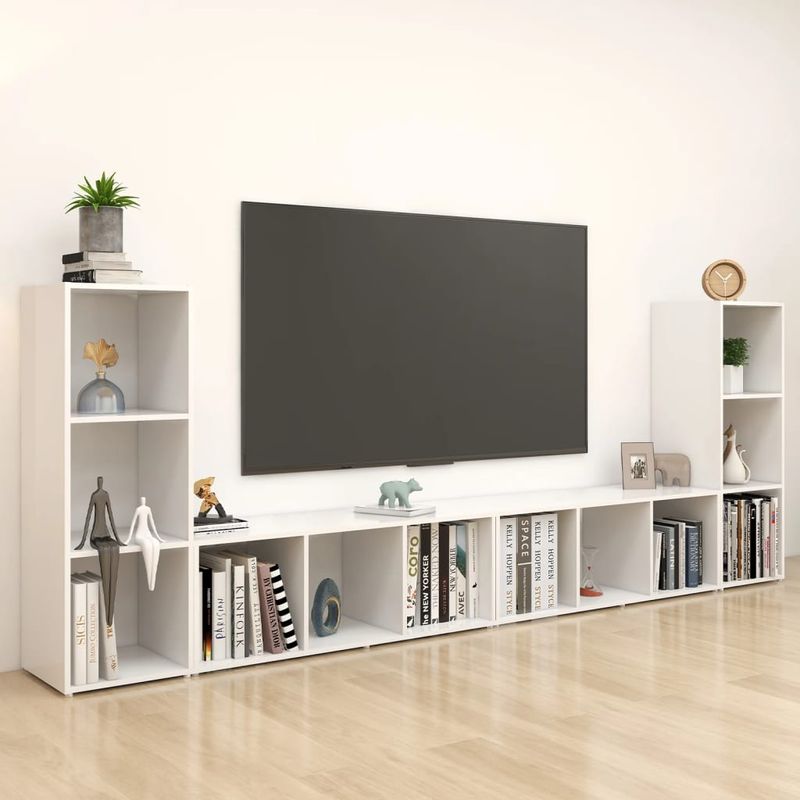 Casa si Gradina - Mobilier - Dulapuri si sifoniere - Dulapuri - Dulapuri TV, 4 buc., alb, 107 x 35 x 37 cm, lemn prelucrat, Alb, 107 x 35 x 37 cm - Infinity.ro