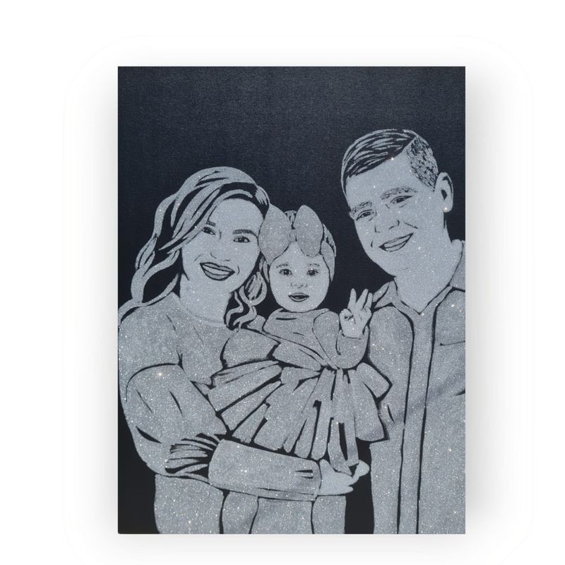 Casa si Gradina - Decoratiuni - Tablouri - Tablou personalizat cu sclipici cu poza ta, de familie, handmade, 100x80 cm, 3 persoane - Infinity.ro