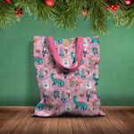 Fashion, accesorii si bijuterii - Femei - Accesorii femei - Genti si rucsacuri femei - Geanta Handmade Tote Basic, Animale Festive de Craciun, Multicolor, 43x37 cm - Infinity.ro