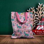 Fashion, accesorii si bijuterii - Femei - Accesorii femei - Genti si rucsacuri femei - Geanta Handmade Tote Basic, Animale Festive de Craciun, Multicolor, 43x37 cm - Infinity.ro