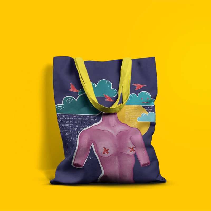 Fashion, accesorii si bijuterii - Femei - Accesorii femei - Genti si rucsacuri femei - Geanta Handmade Tote Basic, Afrodita Bust, Nori si Ploaie, Multicolor, 43x37 cm - Infinity.ro