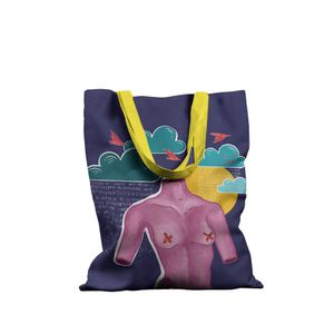 Geanta Handmade Tote Basic, Afrodita Bust, Nori si Ploaie, Multicolor, 43x37 cm