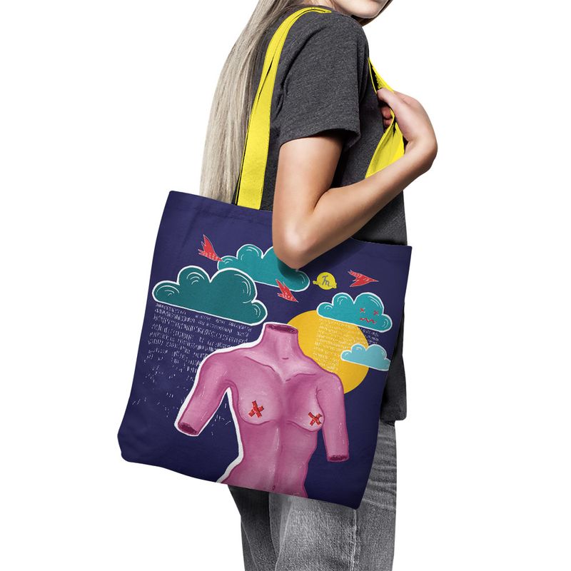 Fashion, accesorii si bijuterii - Femei - Accesorii femei - Genti si rucsacuri femei - Geanta Handmade Tote Basic, Afrodita Bust, Nori si Ploaie, Multicolor, 43x37 cm - Infinity.ro