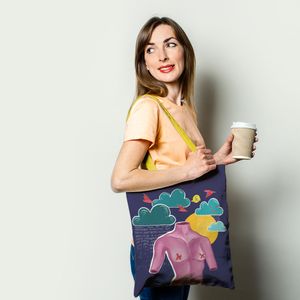 Geanta Handmade Tote Basic, Afrodita Bust, Nori si Ploaie, Multicolor, 43x37 cm