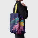 Fashion, accesorii si bijuterii - Femei - Accesorii femei - Genti si rucsacuri femei - Geanta Handmade Tote Basic, Afrodita Bust, Nori si Ploaie, Multicolor, 43x37 cm - Infinity.ro