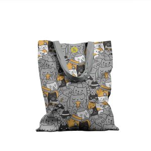 Geanta Handmade Tote Basic, Pisicile la Job, Multicolor, 43x37 cm