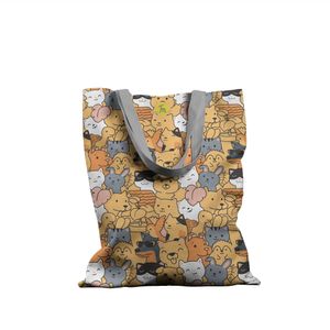 Geanta Handmade Tote Basic, Ferma Animalelor cu Pisici, Caini, Iepuri, Arici, Testoase, Multicolor, 43x37 cm