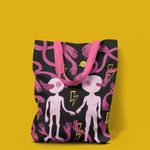 Fashion, accesorii si bijuterii - Femei - Accesorii femei - Genti si rucsacuri femei - Geanta Handmade Tote Liner cu Captuseala, Adam si Eva Extraterestii de pe Marte, Multicolor, 45x37 cm - Infinity.ro