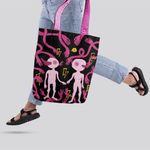 Fashion, accesorii si bijuterii - Femei - Accesorii femei - Genti si rucsacuri femei - Geanta Handmade Tote Liner cu Captuseala, Adam si Eva Extraterestii de pe Marte, Multicolor, 45x37 cm - Infinity.ro