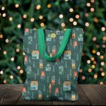 Fashion, accesorii si bijuterii - Femei - Accesorii femei - Genti si rucsacuri femei - Geanta Handmade Tote Liner cu Captuseala, Ninge in Cartier de Craciun, Multicolor, 43x37 cm - Infinity.ro