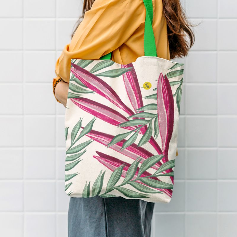 Fashion, accesorii si bijuterii - Femei - Accesorii femei - Genti si rucsacuri femei - Geanta Handmade Tote Liner cu Captuseala, Plante Exotice in Creion Cerat, Multicolor, 45x37 cm - Infinity.ro