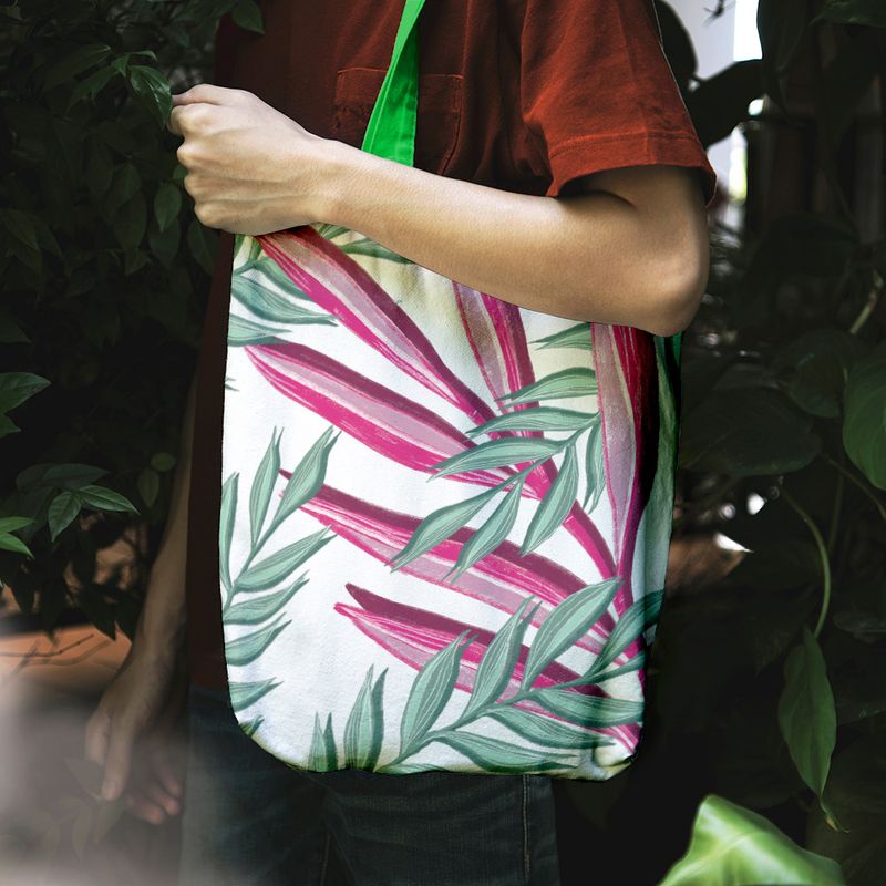 Fashion, accesorii si bijuterii - Femei - Accesorii femei - Genti si rucsacuri femei - Geanta Handmade Tote Liner cu Captuseala, Plante Exotice in Creion Cerat, Multicolor, 45x37 cm - Infinity.ro