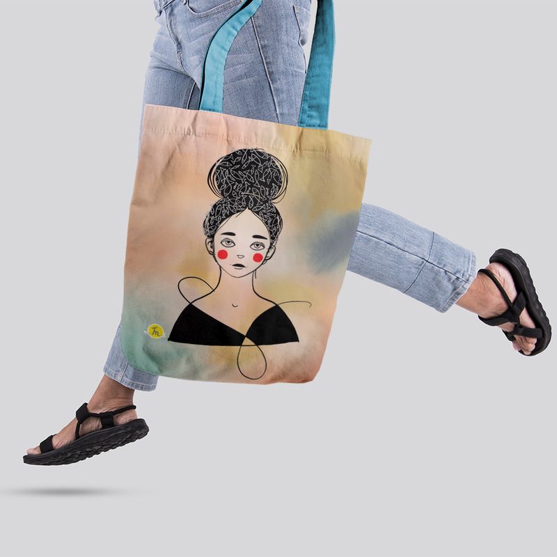 Fashion, accesorii si bijuterii - Femei - Accesorii femei - Genti si rucsacuri femei - Geanta Handmade Tote Liner cu Captuseala, Fata imbujorata, Multicolor, 45x37 cm - Infinity.ro