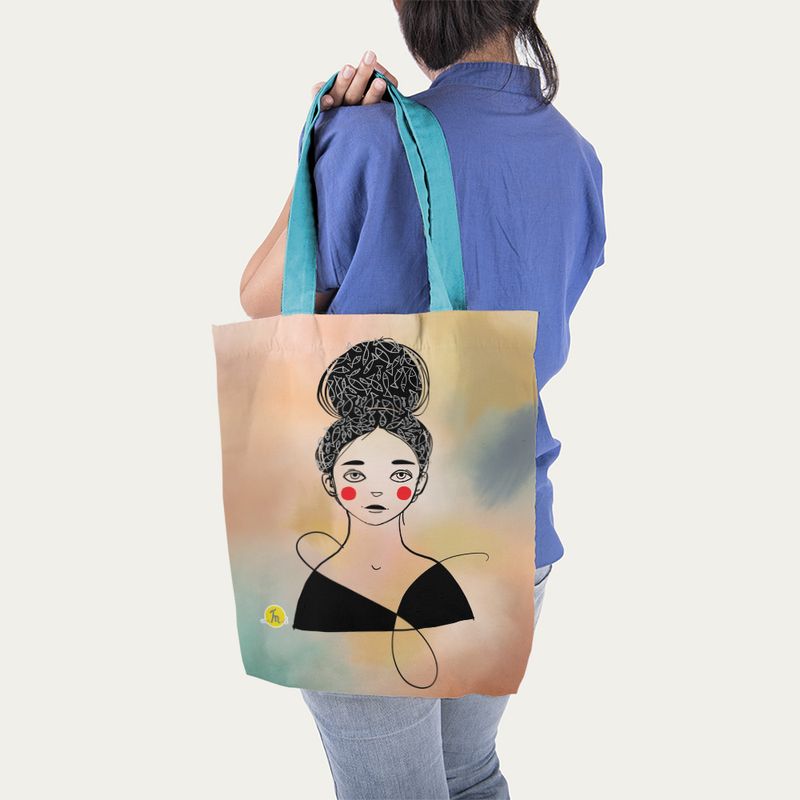 Fashion, accesorii si bijuterii - Femei - Accesorii femei - Genti si rucsacuri femei - Geanta Handmade Tote Liner cu Captuseala, Fata imbujorata, Multicolor, 45x37 cm - Infinity.ro