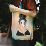 Fashion, accesorii si bijuterii - Femei - Accesorii femei - Genti si rucsacuri femei - Geanta Handmade Tote Liner cu Captuseala, Fata imbujorata, Multicolor, 45x37 cm - Infinity.ro