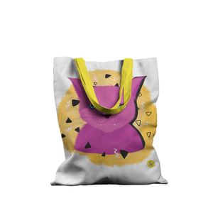 Geanta Handmade Tote Basic, Pisica Cosmica Violet cu Ochi Albastri, Multicolor, 43x37 cm