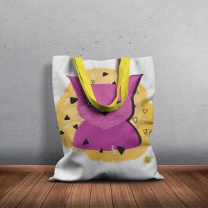 Geanta Handmade Tote Basic, Pisica Cosmica Violet cu Ochi Albastri, Multicolor, 43x37 cm