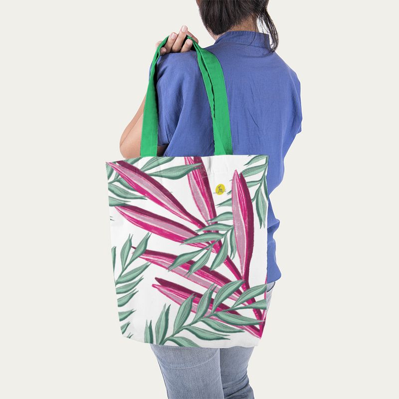Fashion, accesorii si bijuterii - Femei - Accesorii femei - Genti si rucsacuri femei - Geanta Handmade Tote Liner cu Captuseala, Plante Exotice in Creion Cerat, Multicolor, 45x37 cm - Infinity.ro