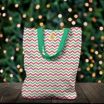 Fashion, accesorii si bijuterii - Femei - Accesorii femei - Genti si rucsacuri femei - Geanta Handmade Tote Liner cu Captuseala, Zig-Zag in Culori de Craciun, Multicolor, 45x37 cm - Infinity.ro