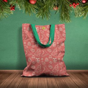 Geanta Handmade Tote Basic, Pattern cu Cadouri in Culoarea Craciunului, Multicolor, 43x37 cm