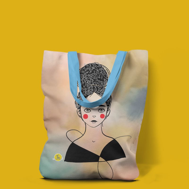 Fashion, accesorii si bijuterii - Femei - Accesorii femei - Genti si rucsacuri femei - Geanta Handmade Tote Liner cu Captuseala, Fata imbujorata, Multicolor, 45x37 cm - Infinity.ro