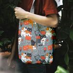 Fashion, accesorii si bijuterii - Femei - Accesorii femei - Genti si rucsacuri femei - Geanta Handmade Tote Liner cu Captuseala, Duminica cu Pisici, Multicolor, 45x37 cm - Infinity.ro