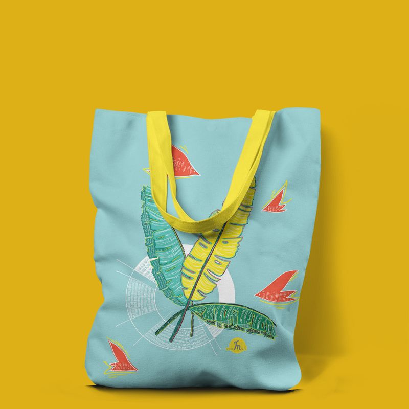 Fashion, accesorii si bijuterii - Femei - Accesorii femei - Genti si rucsacuri femei - Geanta Handmade Tote Liner cu Captuseala, Frunze de Bananier, Multicolor, 45x37 cm - Infinity.ro