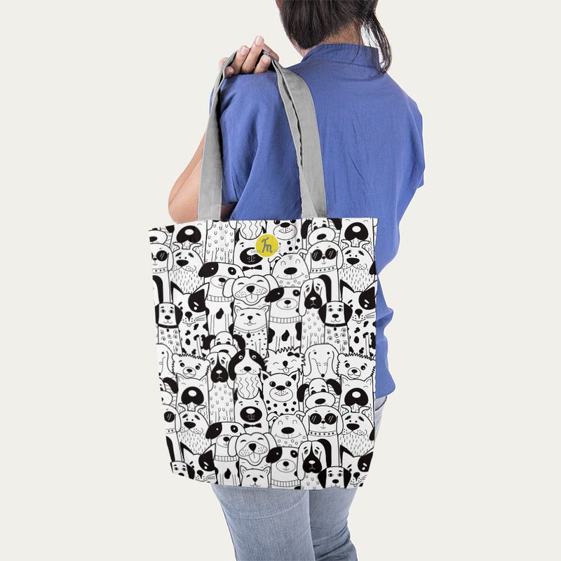 Fashion, accesorii si bijuterii - Femei - Accesorii femei - Genti si rucsacuri femei - Geanta Handmade Tote Liner cu Captuseala, Caini si Catelusi Alb Negru, 45x37 cm - Infinity.ro