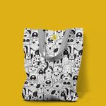 Fashion, accesorii si bijuterii - Femei - Accesorii femei - Genti si rucsacuri femei - Geanta Handmade Tote Liner cu Captuseala, Caini si Catelusi Alb Negru, 45x37 cm - Infinity.ro