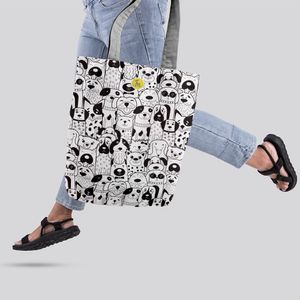 Geanta Handmade Tote Liner cu Captuseala, Caini si Catelusi Alb Negru, 45x37 cm