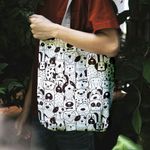 Fashion, accesorii si bijuterii - Femei - Accesorii femei - Genti si rucsacuri femei - Geanta Handmade Tote Liner cu Captuseala, Caini si Catelusi Alb Negru, 45x37 cm - Infinity.ro