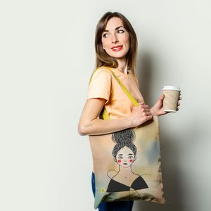 Geanta Handmade Tote Basic, Fata imbujorata, Multicolor, 43x37 cm