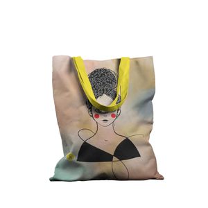 Geanta Handmade Tote Basic, Fata imbujorata, Multicolor, 43x37 cm