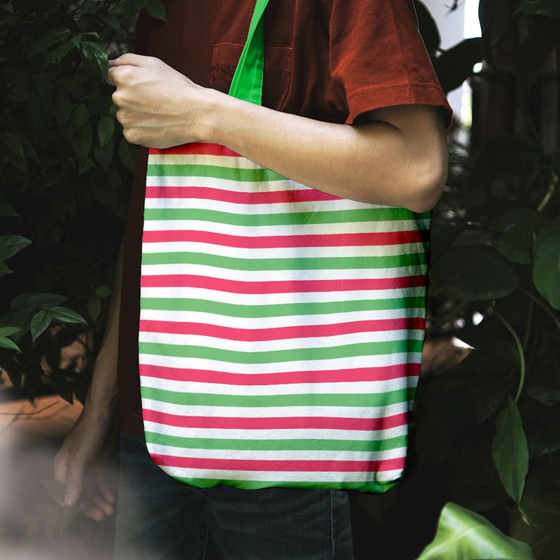 Fashion, accesorii si bijuterii - Femei - Accesorii femei - Genti si rucsacuri femei - Geanta Handmade Tote Liner cu Captuseala, Dungi in Culori de Craciun, Multicolor, 45x37 cm - Infinity.ro