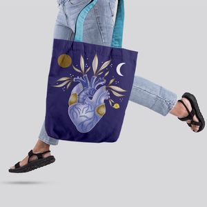 Geanta Handmade Tote Liner cu Captuseala, Inima infloreste, Multicolor, 45x37 cm