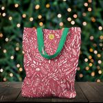 Fashion, accesorii si bijuterii - Femei - Accesorii femei - Genti si rucsacuri femei - Geanta Handmade Tote Liner cu Captuseala, Pattern de Craciun cu Plante, Multicolor, 45x37 cm - Infinity.ro