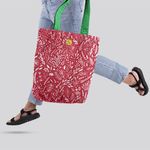 Fashion, accesorii si bijuterii - Femei - Accesorii femei - Genti si rucsacuri femei - Geanta Handmade Tote Liner cu Captuseala, Pattern de Craciun cu Plante, Multicolor, 45x37 cm - Infinity.ro