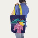 Fashion, accesorii si bijuterii - Femei - Accesorii femei - Genti si rucsacuri femei - Geanta Handmade Tote Liner cu Captuseala, Afrodita Bust, Nori si Ploaie, Multicolor, 45x37 cm - Infinity.ro