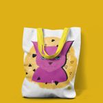 Fashion, accesorii si bijuterii - Femei - Accesorii femei - Genti si rucsacuri femei - Geanta Handmade Tote Liner cu Captuseala, Pisica Cosmica Violet cu Ochi Albastri, Multicolor, 45x37 cm - Infinity.ro